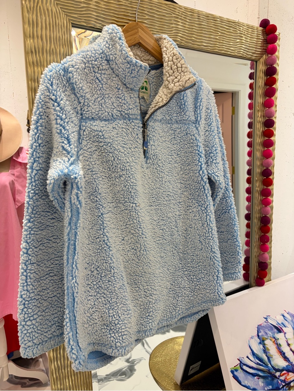 GreenTea Light Blue Sherpa Half-Zip Pullover - Women